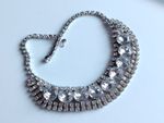 Silver Tone Retro Vintage 1940s Riviera Glass Foil Rhinestone Necklace Chic Bib 