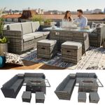 BIRCHTREE Rattan Furniture Set 8-Seater with Fire Pit Table, Side Table & Stool