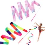 2pcs Rainbow Dance Ribbons 78.7" Sparkling Gymnastics Streamer Wand  Kids Adults