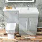 Bathroom Vanity Unit Sink Grey Cabinet Right Hand Basin Storage with WC Toilet