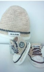 BABY CROCHET SHOES And HAT YOUR BABY'S NAME HANDMADE TRAINERS SNEAKERS BEIGE