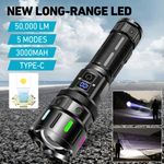 Rechargeable Powerful LED Tactical Flashlight Super Bright Zoom Torch Waterproof
