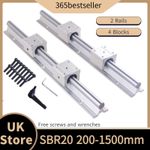 2Pcs SBR20 Fully Supported Linear Rails 300-1500mm Shaft Rod with 4Pcs SBR20UU