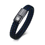 Personalized Engrave Medical Alert ID Braided Leather Men Bracelet Magnet Clasp