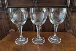 Vintage Set of 3 Etched Poodle Wine Glasses Goblets Frosted Dog Design