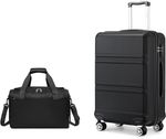 2 PCS Luggage Set Cabin Bag ABS+PC Hard Shell Black 4 Spinner Wheels