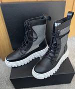 DKNY Women's Ankle Combat Boots Black/White Lace Up Model D39115 UK Size 5