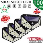 4X Solar Power PIR Motion Sensor Wall Lights 100LED Outdoor  Security Lamp UK