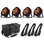 4 x QTX PAR-186 RGBWA PAR Cans With U/V Carry Bag & Leads DJ Disco Stage Party