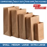 Brown Paper Bags Without Handles Kraft Food Takeaway Carrier Bags SOS Grab Bags