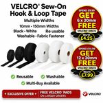 VELCRO® Sew On Tape Hook & Loop Fabric Fastener Strong Black or White 10mm–150mm