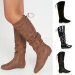 WOMENS LADIES FLAT ZIP UP SLOUCH MID CALF LACE DETAIL RIDING CASUAL BOOTS