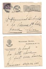GB George V envelope/cover, & letter from Waldorf Hotel London to France 1921