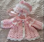 baby girl ccardigan And Bonnet 0-3 months  Hand Crochet