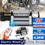 Electric Winch 12v 13500lb 26M Steel Rope with Wireless Remote Trailer Recovery