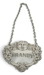 Antique Vintage 1959 Sterling Silver Brandy Decanter Bottle Tag Label Spirit T&S