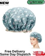 Shower Cap for Women, Elastic Band Waterproof Plastic Shower Cap, Double Layers
