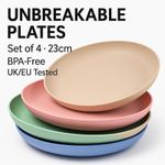 4 Unbreakable Coloured Dinner Plates Tableware 23cm Round Dishes Wheat Straw