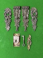 Antique French brass keyhole cover & Lock Ornate Escutcheons Furniture Fittings￼