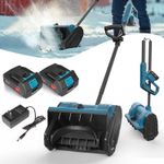 Cordless Snow Shovel 12.5in Snow Thrower with Wheels 2 Batteries Charger