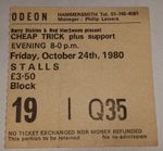 Vintage Cheap Trick concert ticket Odean Hammersmith 24th October 1980
