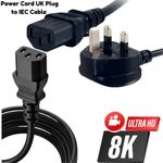 UK Kettle 13A Lead Power Cable IEC C13 Mains 1m, 2m, 2.5m, 3m,4m,5m, 6m,10m LOT