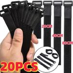 20mm Black Nylon Hook & Loop Cable Straps Reusable Adjustable Fastener Ties