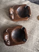 Pair Antique Robert Thompson Mouseman Oak Ashtrays