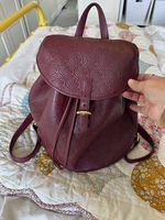 Liberty London Burgundy Embossed Leather Drawstring Backpack ianthe Dustbag 