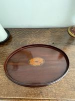 Victorian Inlaid Oval Mahogany Tray. Circa 1880. Floral Design.Mahogany Gallery