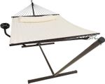 Vita5 Double Hammock with Stand Removable Cushion Cup Holder Beige