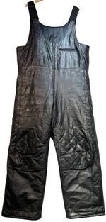 Vintage Mens Genuine Leather Ski Snowmobile Bib Overalls Size XL Black