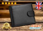 Mens RFID Blocking Genuine Leather Wallet Black Wallet With Snap Button UK
