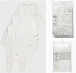 Baby George 3 Pack Sleepsuits Cream Hedgehog White Stars Neutral Unisex Baby Gro