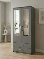 Ready Assembled 2 Door Wardrobe with Mirror Drawers Hanging Rail Bedroom Storage