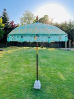 Parasol Garden Umbrella Bali Handmade Sun Shade Hardwood Mint Green and Gold
