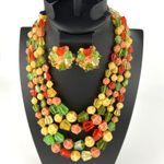 1950 Fruit Salad Bead Necklace Earring Set Chocker Lucite Plastic W Germany Rare