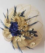 Gold and Navy Blue Fascinator,Mother Of  Bride,Hand Made to Match Your Outfit 