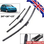 For VW Polo 6R 2009 - 2017 2016 24"16"11" Front Rear Windscreen Wiper Blades Set