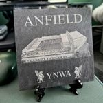 Anfield Engraved Slate wirh Stand - Liverpool football Memorabilia. New 10x10cm