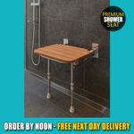 EcoSpa Wooden Shower Seat Foldable, Wall-Mounted, Adjustable Legs, Mobility Aid