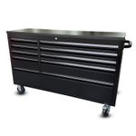 55" Black Powder Coated Steel 10 Drawer Work Bench Tool Box Chest Roller Cabinet