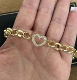 18ct Gold Ladies Love Heart Belcher Bracelet Gold Filled CZ Stones Non Tarnish