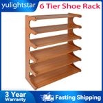 6 TIERS BAMBOO SHOE RACK FOOTWEAR ORGANISER WOODEN STORAGE SHELVES STAND UK