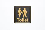 TOILET - Self-Adhesive Sticker Door Sign - Gold / Black - Size 150mm x 150mm