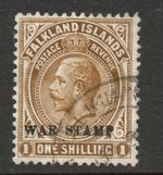 Falkland Islands 1918-20 1/- War Tax Brown SG 72b Fine used. (R4626)