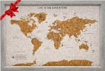 Splosh Framed Travel Map - Grey Small Wooden Pin Board with 100 Pins. Travel Ma