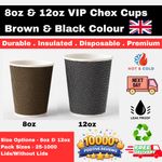 Disposable Chex Ripple Coffee Cups 8oz 12oz With/Without Lids Bulk UK