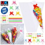 Cone Sweet Bags Clear Cellophane Gift Party Cones Bags for Sweets with Ties Bows