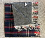 New Look Women’s Tartan Scarf with Fringe Trim - Navy Red Grey White